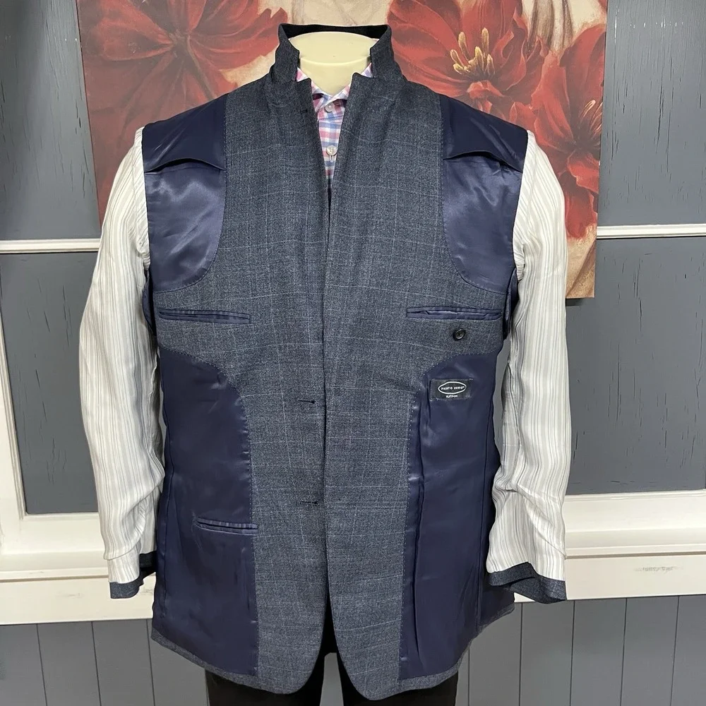 Pronto Uomo Sport Coat Blazer Jacket Mens‎ 42R Wool Rayon Blue Plaid Flannel